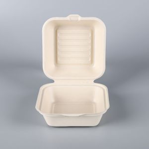 Custom Clamshell Take Out Containers Sugarcane Bagasse Hamburger Box