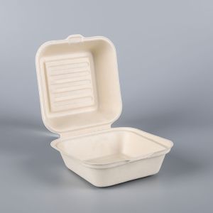Custom Clamshell Take Out Containers Sugarcane Bagasse Hamburger Box