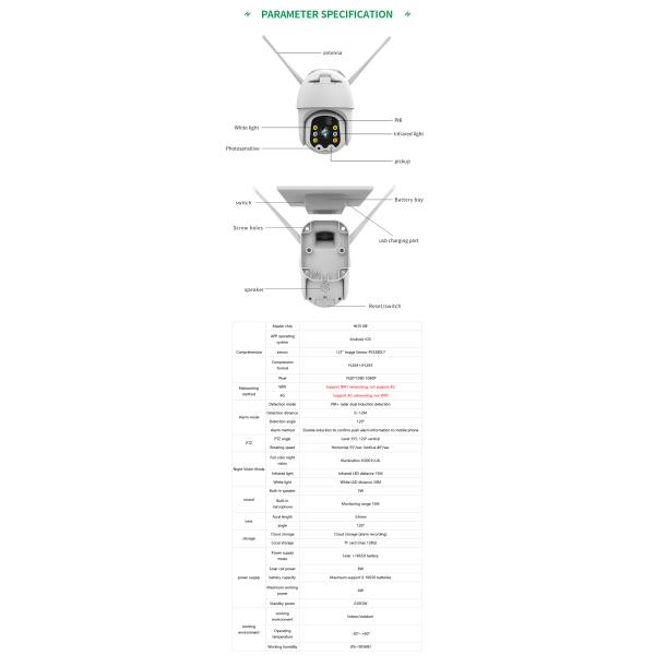 Outdoor Waterproof Wireless Solar Camera 360 Degree PTZ Wifi Security Camera
