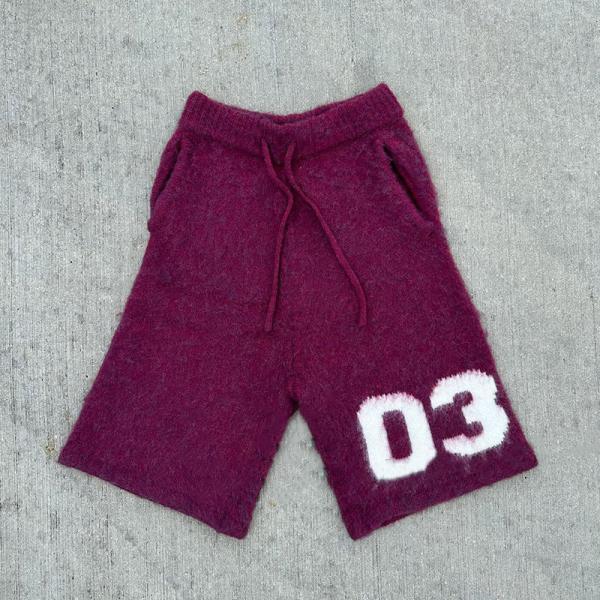 Custom Varsity Loose Knit Shorts Pants Below Knee Bermuda Fuzzy Screen Print Knitted Streetwear Fluffy Mohair Shorts for Men