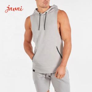 China Athletic Fitness Mens Activewear Tops Sleeveless Hoodie Tshirt With Zipper Pocket wholesale