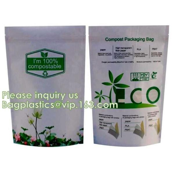 Biodegradable, Compostable, Corn starch Bags, square bottom bags, block bottom, round bottom, stand up pouch zip bags