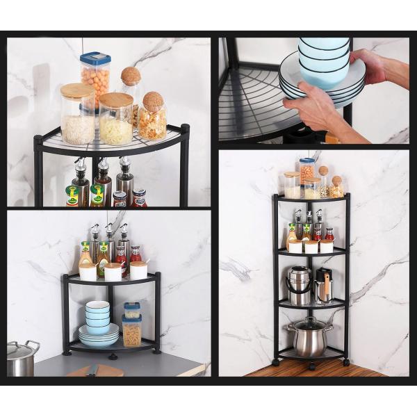 Multi Layer Stainless Steel Kitchen Corner Shelf Matte Black Baking Paint Finish