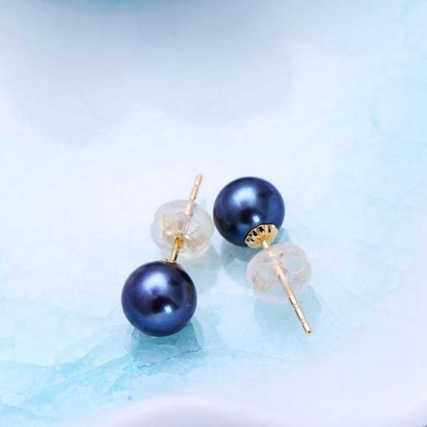 Round 6.5mm Natural Freshwater Pearl 18K Yellow Gold Stud Earrings(E20180103)