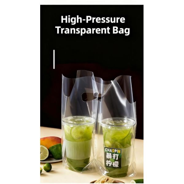 High Press Milk Tea Plastic Bags Disposable Take Out 1/2/4 Cup Drink Thicken Packaging Plastic Carrier Bags