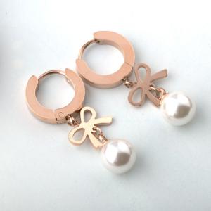 China Rose Gold Pearl Stud Earrings with stainless steel materials, Bowknot TasselsPearl  Earring wholesale