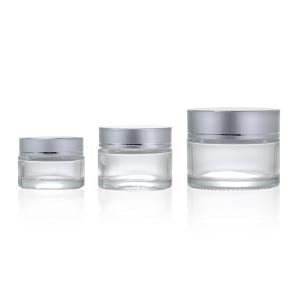 China Clear 20ml 50ml Glass Cosmetic Cream Jar With Silver Cap on sale