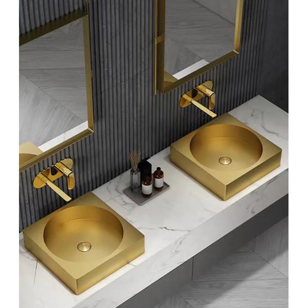 16x16" Gold Square Stainless Steel Vessel Sinks With PVD Nano Tech Coating
