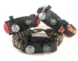 China Thin Wrist Flint Starters , Adjustable SOS LED Camping Survival Bracelet wholesale