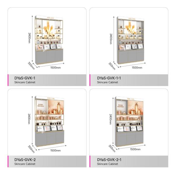 Skincare Store Display Furniture Gray Wooden Makeup Shop Cabinet with Lightbox for Makeup Store Display Furniture and Cosmetic Shop Interior Design