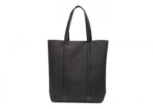 China Cotton Canvas Tote Bags Black Nylon Fabric With Patent Leather PU Handle wholesale