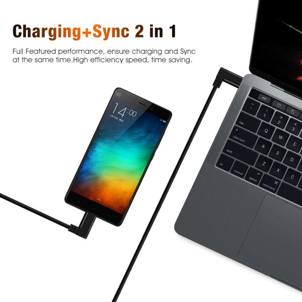 Right Angle 100 Cm USB Type C Cable Black Color Nylon Braid Cable Material