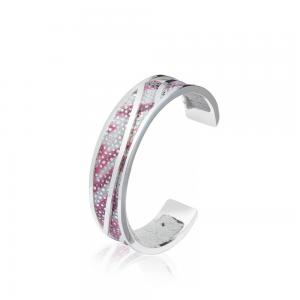 China Hot Pink Sterling Silver Cuff Bracelet 13mm Width With Adjustable Opening on sale