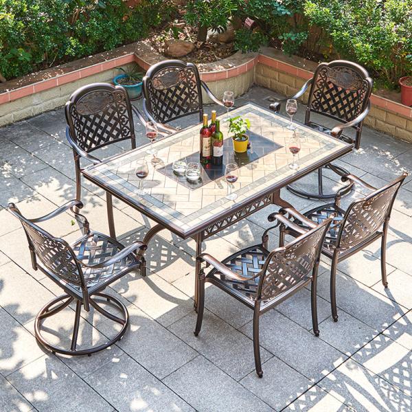 Aluminum 6 Seater Garden Furniture Black 18in 6 Person Patio Table