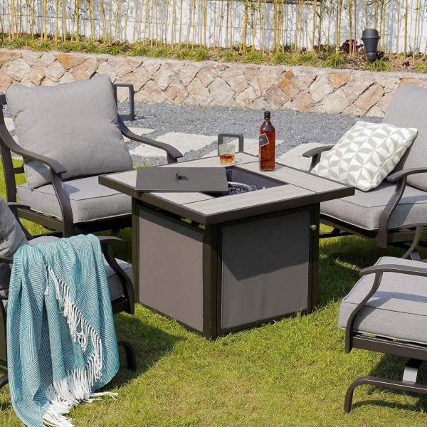 30 Inches Black Bronze Metal Square Outdoor Propane Fire Pit For Gardern