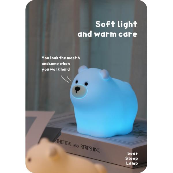 OEM Led Cute Cartoon Silicone Bear Sleep Lamp Usb Rechargeable Night Lamp Baby Bedroom Bedside Night Light