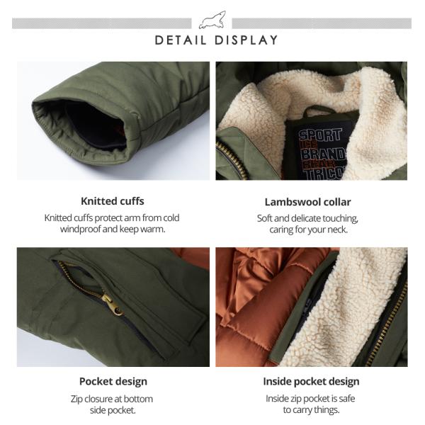 Thick Cotton Mens Long Puffer Coats Polyester Filling Lamb Wool Lining