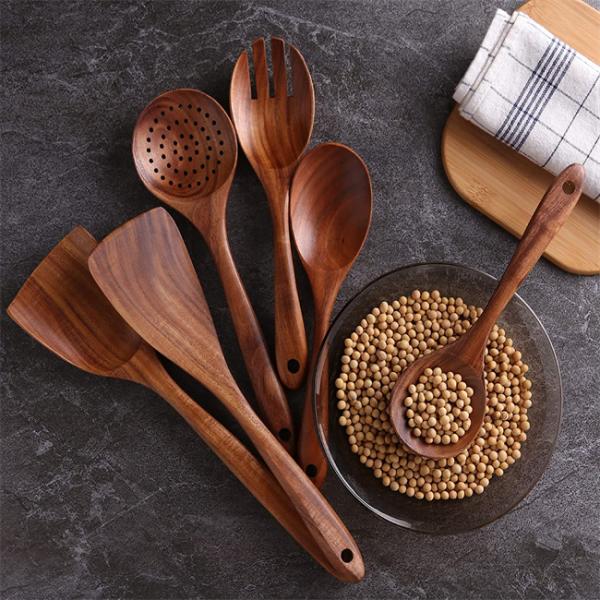 CU Wooden Spoon Spatula Set , Toxinfree Wooden Utensil Set With Holder