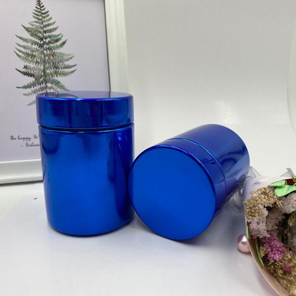 2oz 6oz 8oz 10oz 16oz 20oz Electroplated Metal Blue HDPE Bottle Manufacturers Plastic Powder Containers for Packing Whey Protein