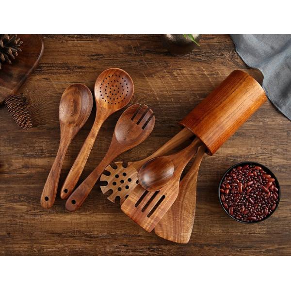 Eco Friendly Teak Wooden Utensil Set Multifunctional OEM Available