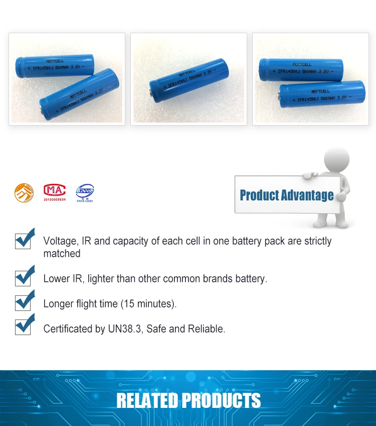 Lifepo4 Cells IFR14500 3.2V 600Mah Li-Ion Solar Battery