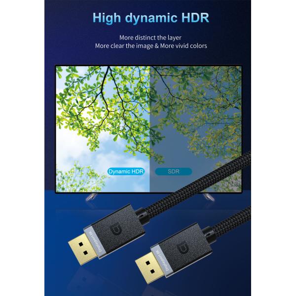 1.2 144Hz Gold Plated 8K Displayport Cable DP1.4 VESA Certified HBR3 DSC