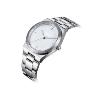 PC21S Movement Mens Silver Quartz Waterproof Wristwatch With White Face