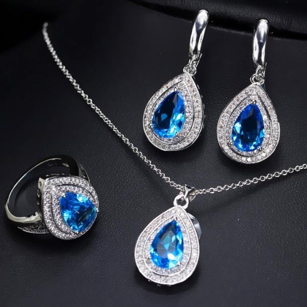 Hot selling Womens Luxury Wedding Flower CZ Zircon jewelry Set Fashion Waterdrop Necklace Earrings Set Jewellery sets