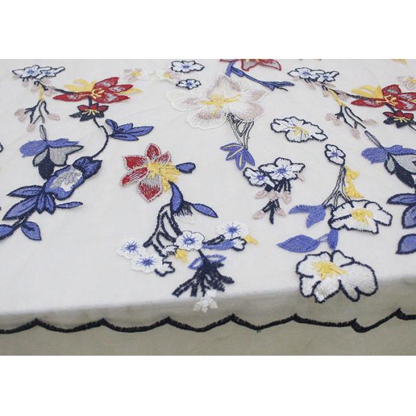 Wedding Embroidered Lace Fabrics , Scalloped Edge Lace Mesh Fabric For Gown