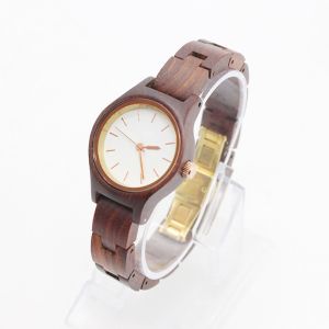 Red Sandalwood Womens Stainless Steel Watch Female Wooden Watches