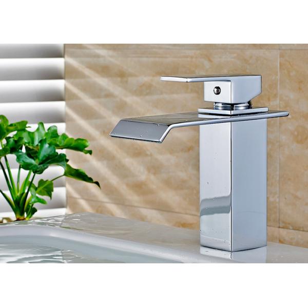 Quality Waterfall Spout Bathroom Vanity Faucets , Bathroom Basin Mixer Counter Mounted for sale