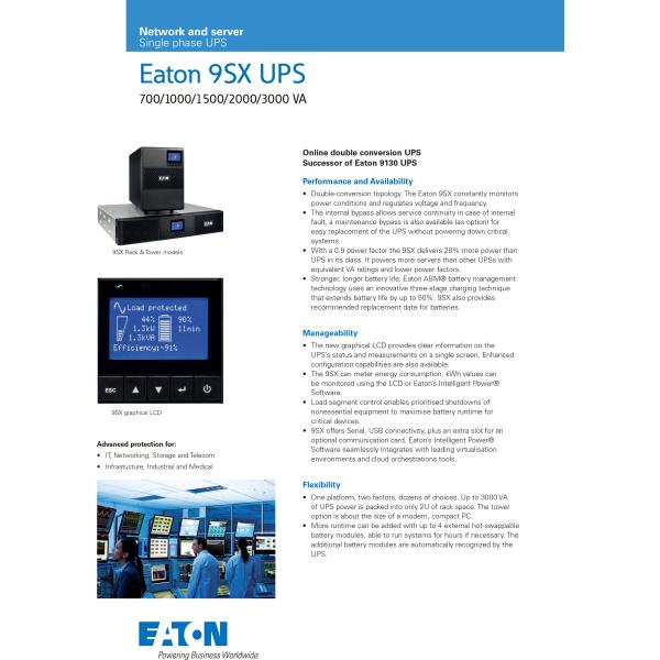 Eaton 9SX 700VA 1000VA 1500VA 2000VA 3000VA Single Phase Tower UPS for Computer/Networking