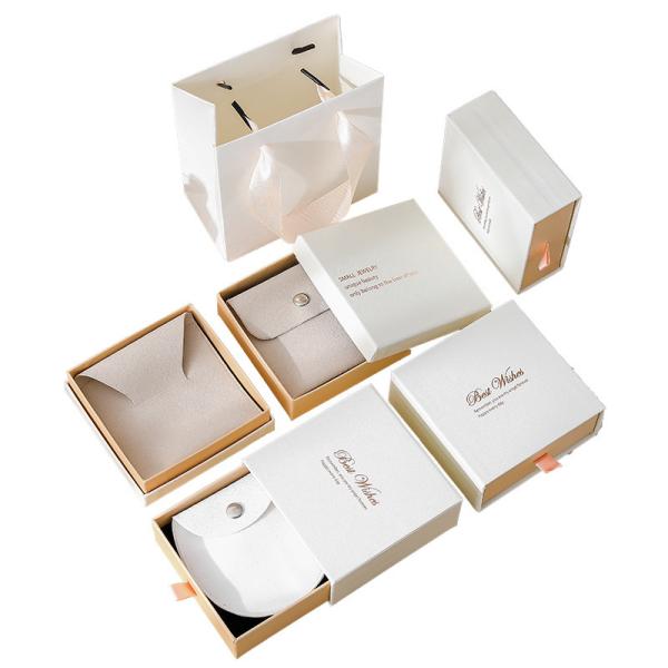 Batch Customized LOGO White Powder Jewelry Box Velvet Bag Set Light Luxury World Cover Ring Jewelry Storage Drawer Box