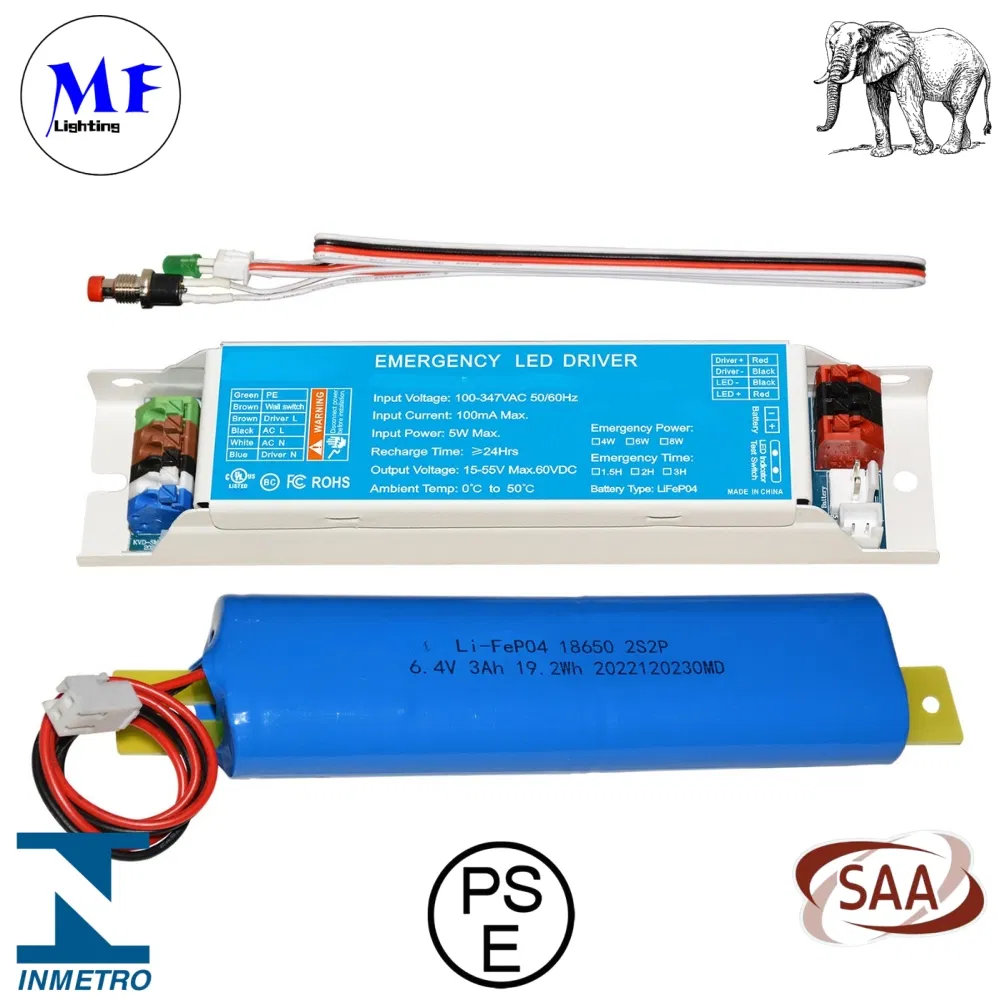 Factory Price 100-347VAC 5years Warranty Emergency Driver Powerpack Backup Ballast Light Ballast Driver Kit Power Supply with 3 Hour Longevity Li-FEP04 Battery