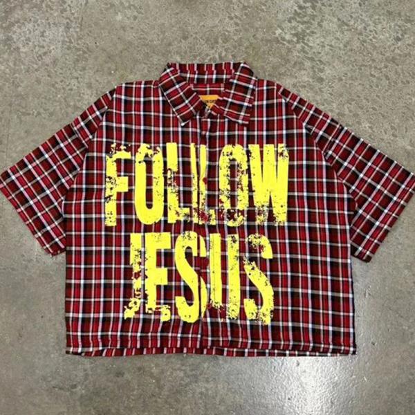 Custom Screen Print Logo Boxy Retro Tshirt Plaid Shirt Heavyweight Men's Trend Striped Printed Bottom up Polo Shirts for Men