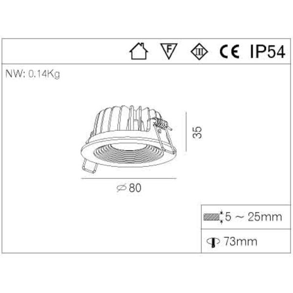 IP54 Round LED Ceiling Lamps , Round Recessed LED Downlight With CE ROHS 3 Inch 7W