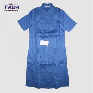 China Front button blue linen short sleeve designs casual long slim sexy girl dress for fat women wholesale