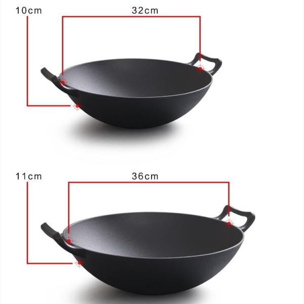Vintage 32/36cm Cast Iron Wok With Double ears