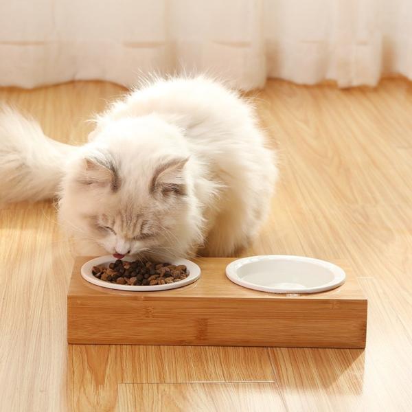 Ceramic Pet Bowl Bamboo Cat Bowl Amazon Double Bowl Dining Table Drinking Dog Bowl Grain Bowl Wooden Cat Bowl
