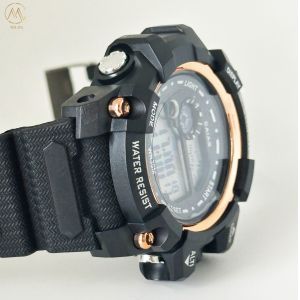 Quartz Digital Sports Watch Waterproof With Black Silicone Band