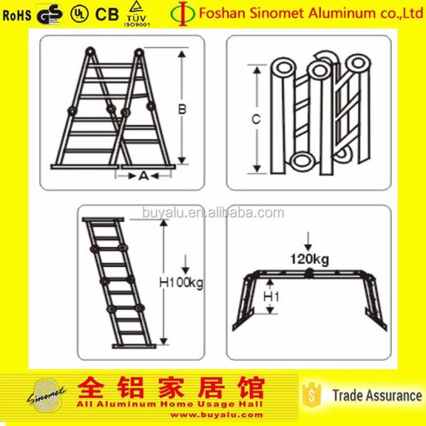 Multipurpose Aluminum Step Ladder Anodized Surface Industrial Aluminum Ladder
