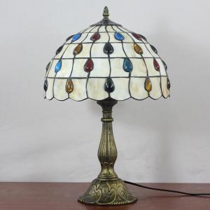 China Tiffany Table Lamp 30cm Colored Bead Lampshape Bedroom Bedside Lamp Creative Fashion Adjustable Light Retro Table Lamps( wholesale