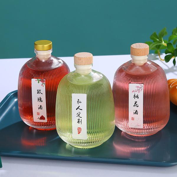 Vertical Stripe Empty Glass Wine Bottles 375ml 500ml Plum Wine Bottle With Corks