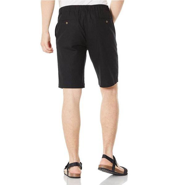 Black Drawstring Mens Linen Shorts 10In Inseam for Spring and Autumn