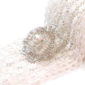 China Rotating 3D Flower Fashion Brooch Pin Silver Color With Shiny Diamond 3.8cm Size on sale