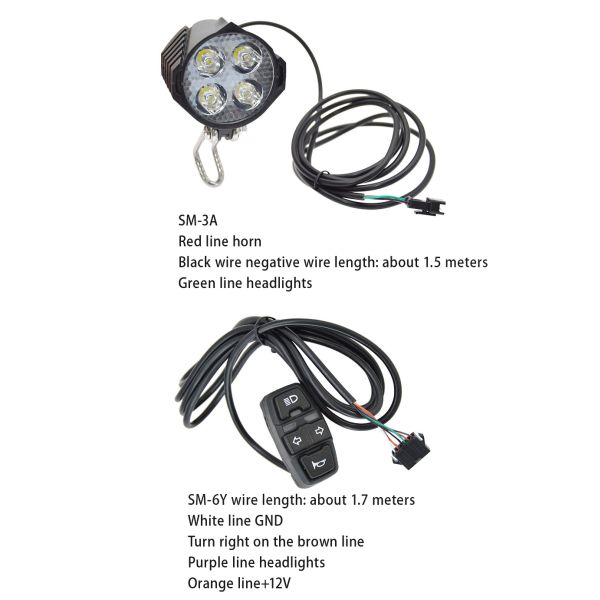 Electric ebike tail light kit five-star horn headlight steering switch LED headlight light group ebike conversion kit