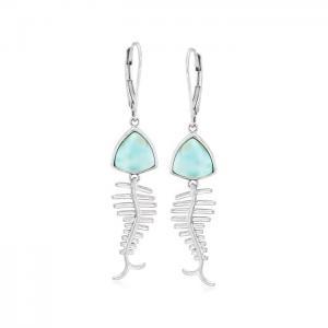 China Larimar Fish Bone Drop Unique Gems Earrings in Sterling Silver on sale