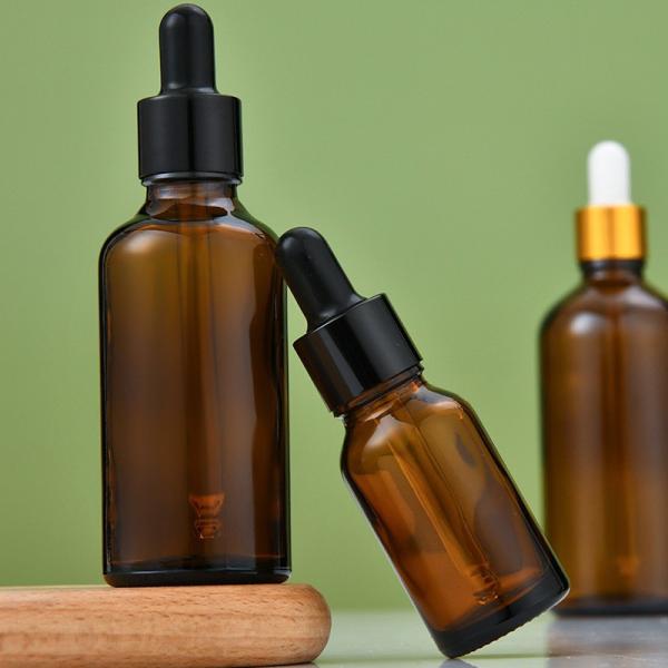 Round Glass Bottle Alu Dropper Essential Oil Bottle with Box Customize Luxury Oil Push Button Flat Shoulder 20ml 30ml 50ml