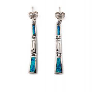 China With Sterling Blue Opal Dangle Earrings with Greek Key Unique vintage design Earrings For Women wholesale