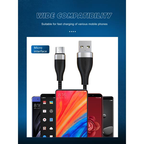 Nylon 3.3FT Black 480Mbps Micro Data USB Cable For Mobile Phone